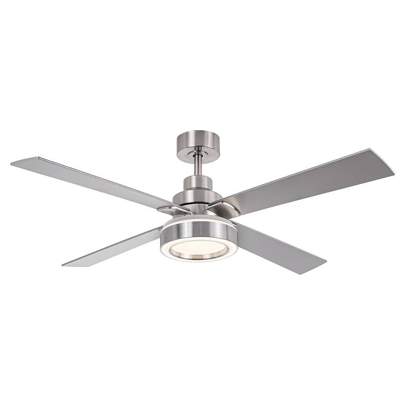 52" Modern Brushed Nickel Bedroom Ceiling Fan with Light and Remote Control