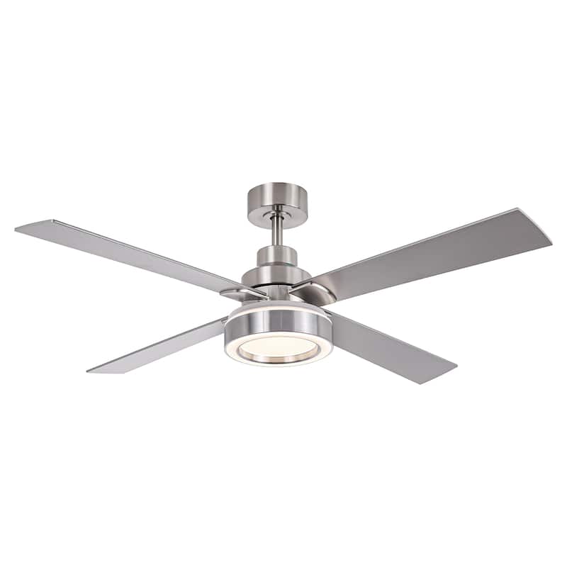 52" Modern Brushed Nickel Bedroom Ceiling Fan with Light and Remote Control