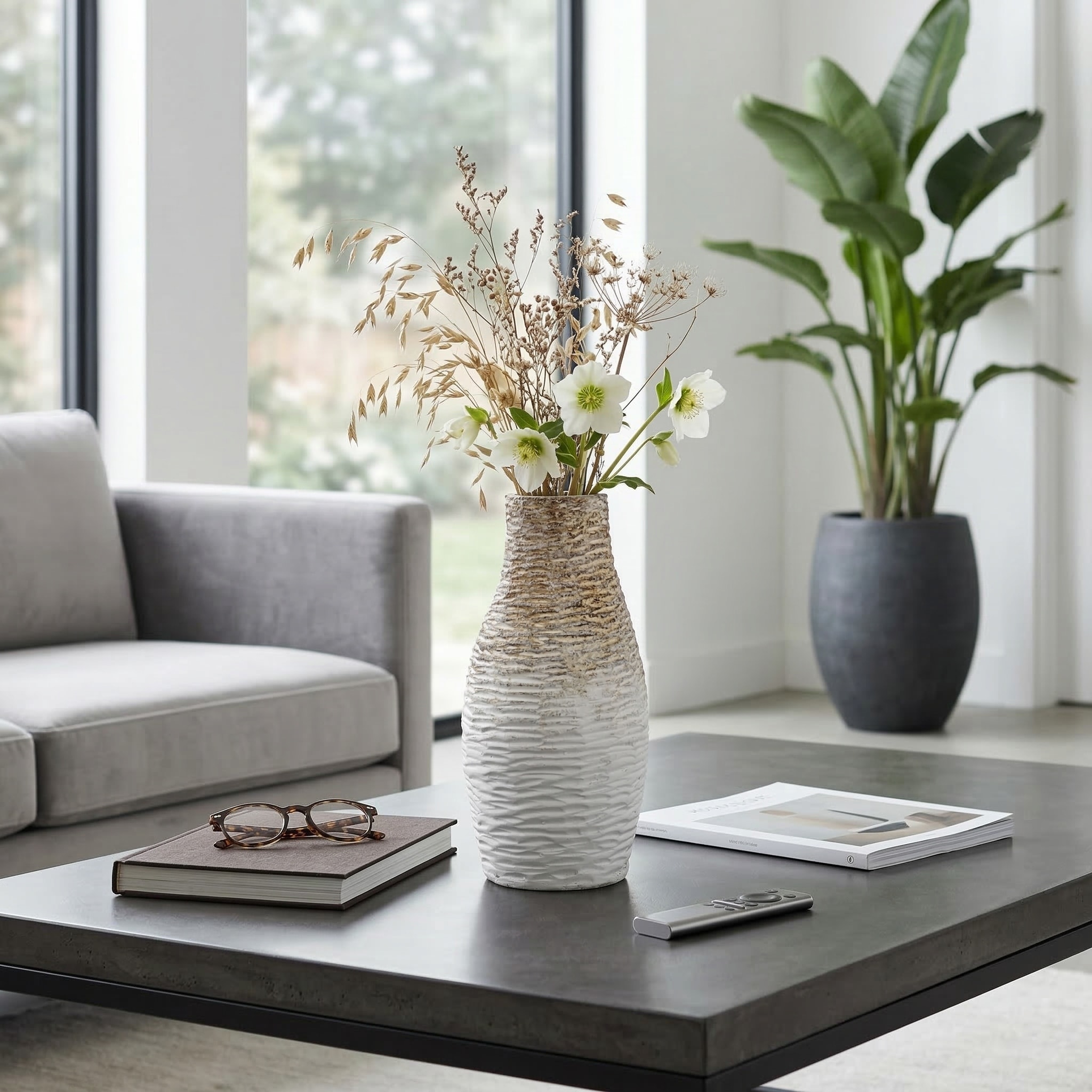 Modern Textured Terracotta Flower Vase for Living Room Shelf Accent