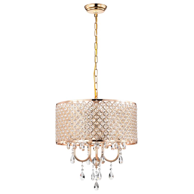 Lucilia 18 Inch Modern-Glam Style Gold Polished Finish Pendant Crystal Lighted Chandelier 4-Light - N/A