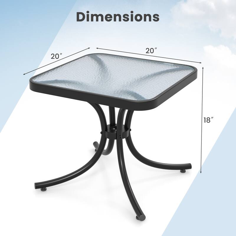 Gymax 2PCS 20'' Outdoor Side Table w/Tempered Glass Top Metal Frame