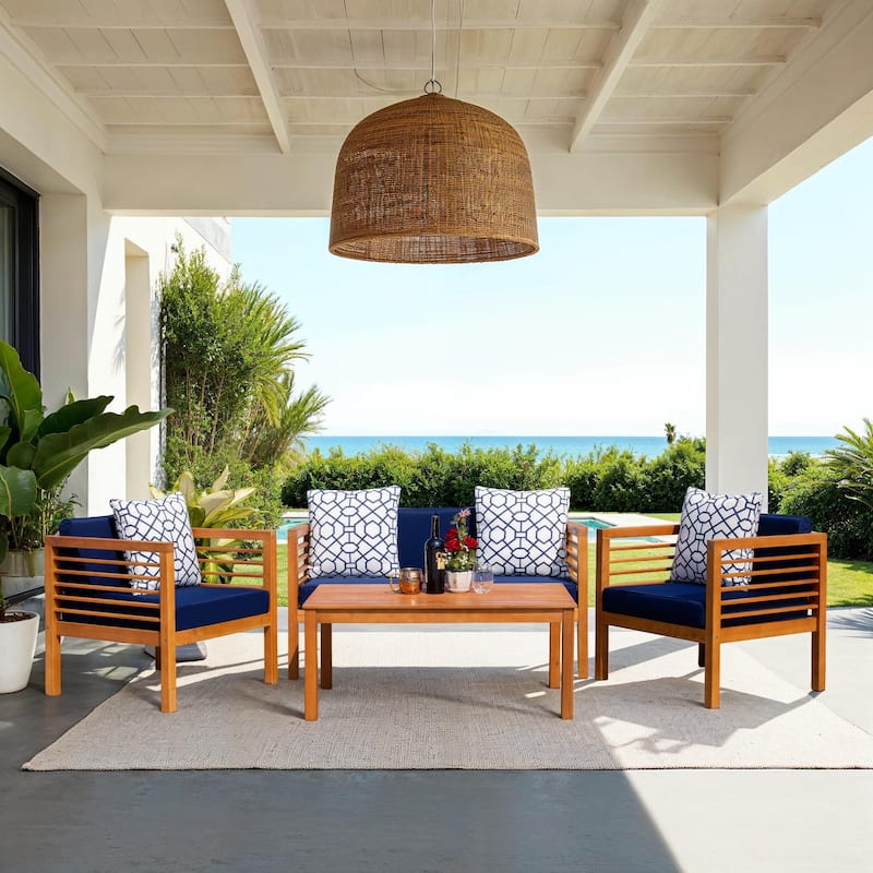 SAFAVIEH Outdoor Yoselin 4-Piece Set with Accent Pillow - 51W x 26D x 26H