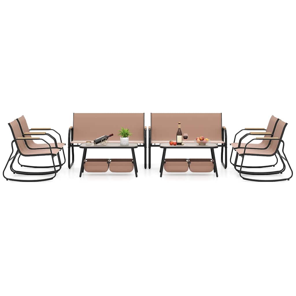 Costway 8 PCS Patio Furniture Set with 4 Rocking Bistro Chairs 2-Tier - See Details