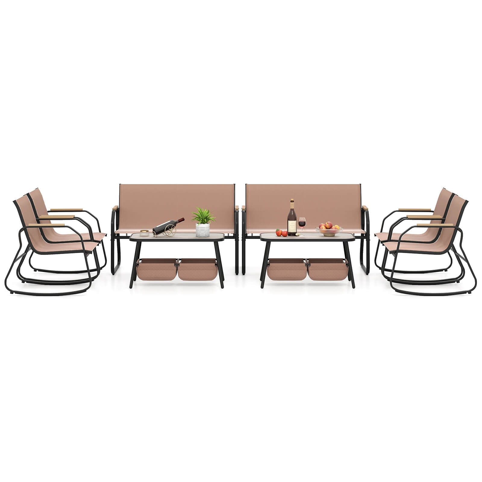 Costway 8 PCS Patio Furniture Set with 4 Rocking Bistro Chairs 2-Tier - See Details