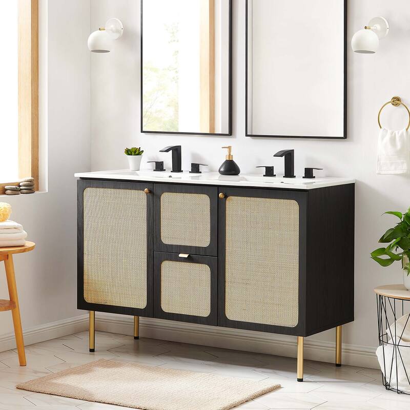Chaucer 18"/24"/30"/36"/48"Single Basin/48" White Basin Bathroom Vanity - 48" wide double basin - Black