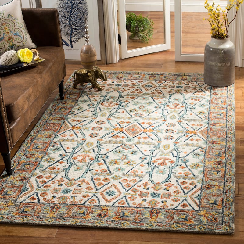 SAFAVIEH Handmade Aspen Elerte Boho Tribal Wool Rug - 4' x 6' - Ivory/Blue