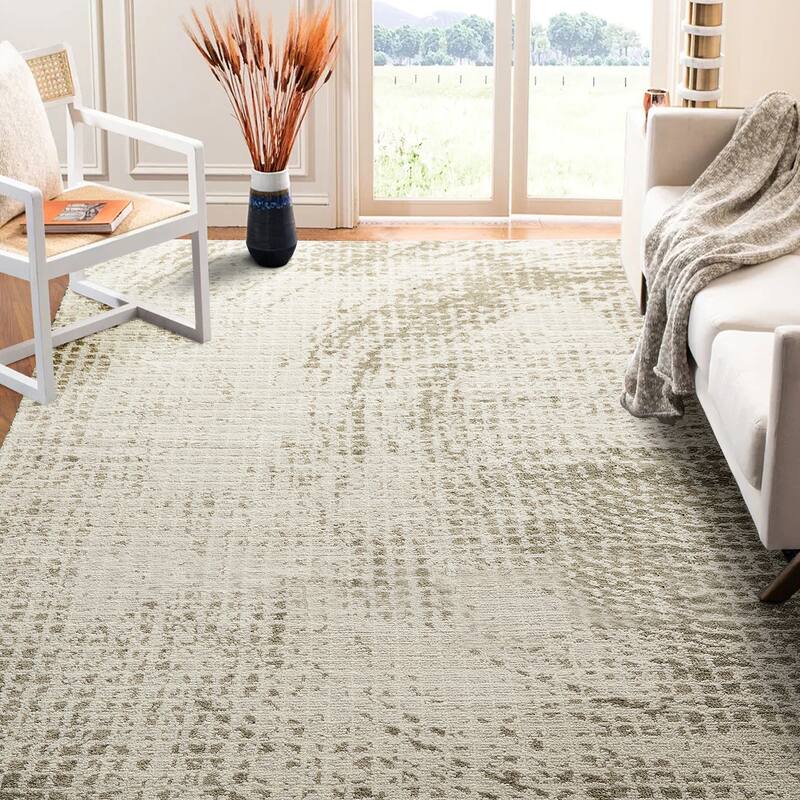 Glitzhome Modern Geometric Abstract Pattern High-Low Shag Area Rugs - 5' x 8' - Blue/Ivory/Tan