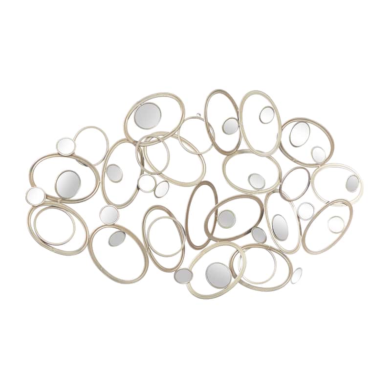 Silver Metal Overlapping Oval Geometric Home Wall Decor with Round Mirrored Accents