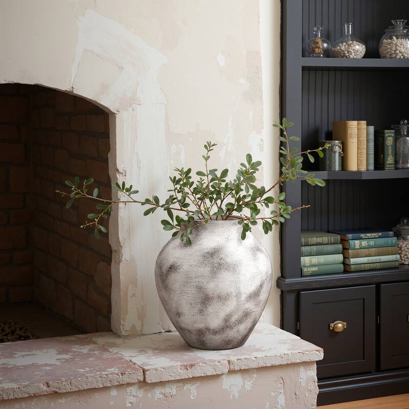 Rustic Gray with Weathered White Finish Stoneware Vase, Vintage Pottery
