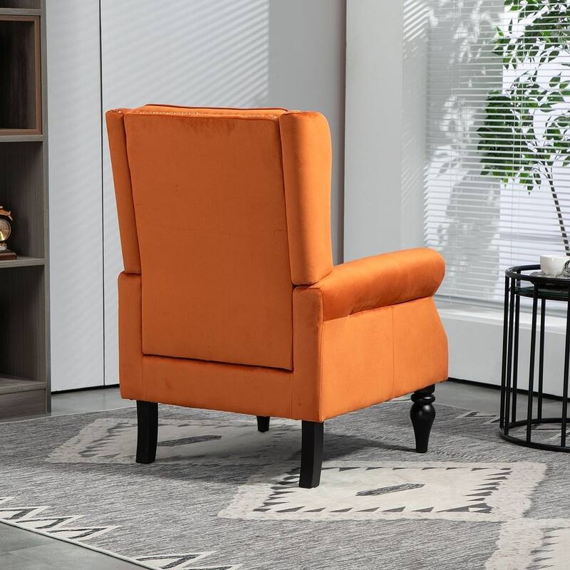 Transitional Wingback Accent Chair Armchair with Sturdy Wood Legs