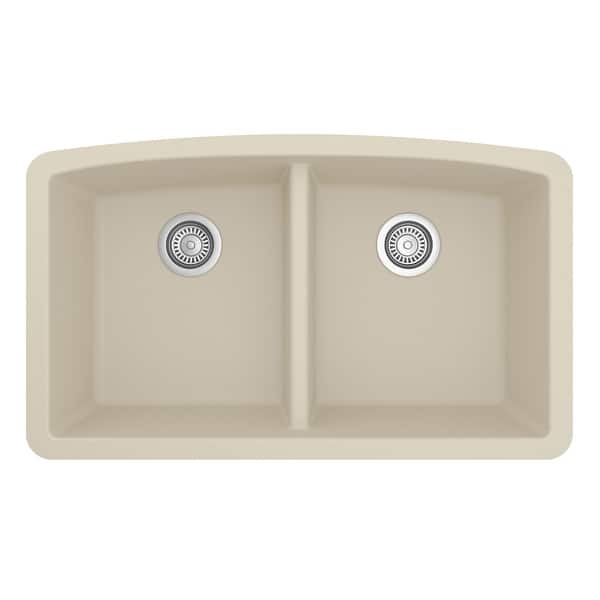 slide 2 of 52, Karran Undermount Quartz Double Bowl Kitchen Sink Bisque