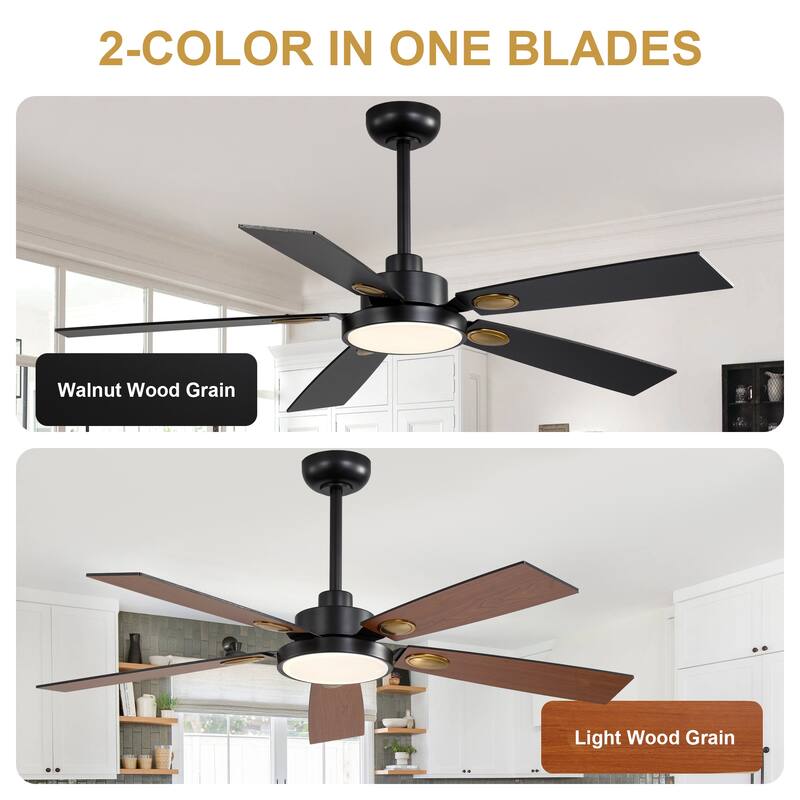 Cusp Barn 52" Black Modern Ceiling Fan with Lights and Remote, Farmhouse Indoor 5-Blade Quiet DC Motor Ceiling Fan for Bedroom