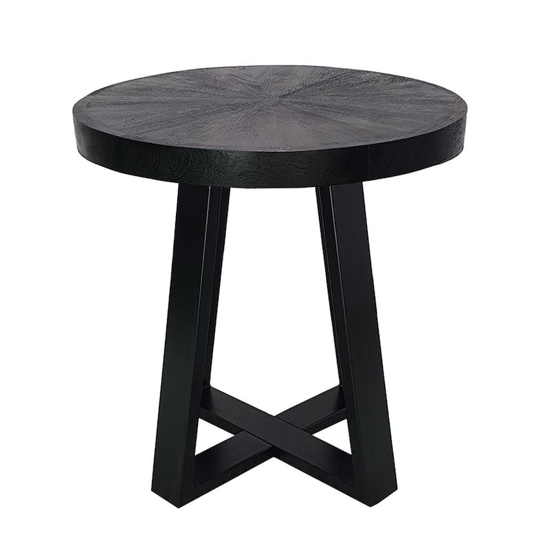 23.6 in. Black Round Wood End Table, Sturdy Build End Side Table for Living Rooms