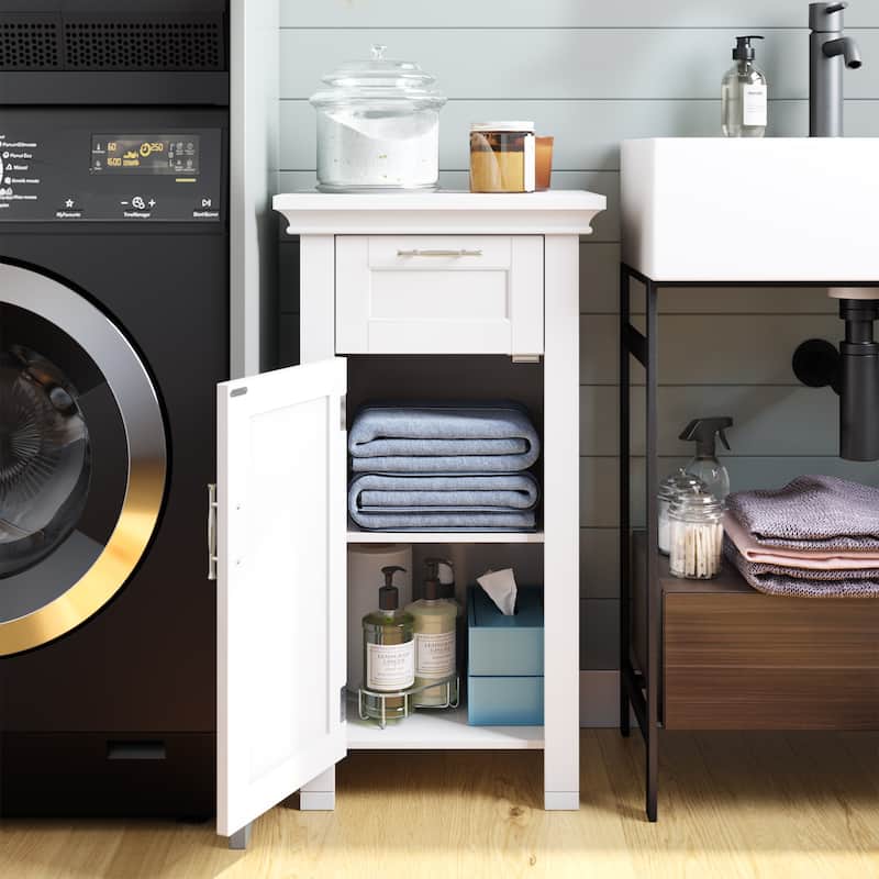 RiverRidge Somerset Single Door Bathroom and Laundry Storage Cabinet with Drawer and Adjustable Shelf - White