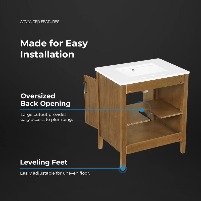 Juliette Warm Walnut Bathroom Vanity with White Quartz Top