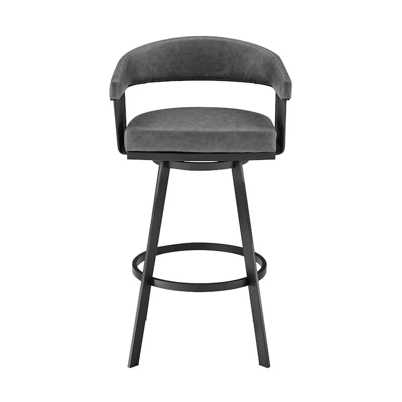 30" Mod Gray Faux Leather Black Finish Swivel Bar Stool - 38" x 22" x 21"