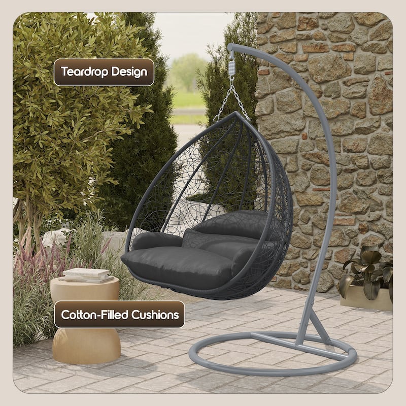 2-Person Egg Swing Chair in Grey Stainless Steel 2-Seater Porch Swing for Outdoor and Indoor - 77.95" Height