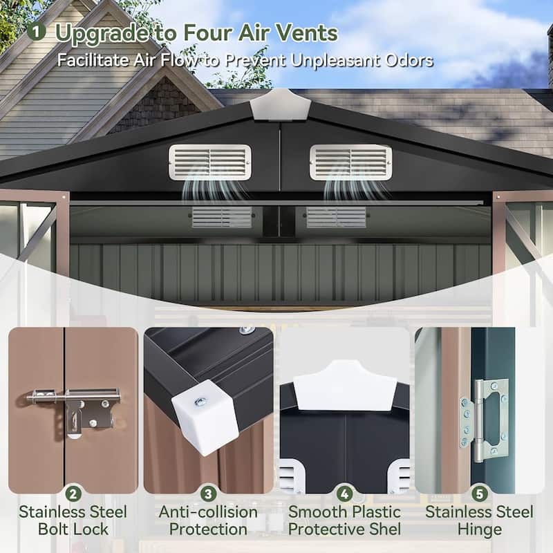 Outdoor Storage Shed with Lockable Doors and Air Vents for Garden