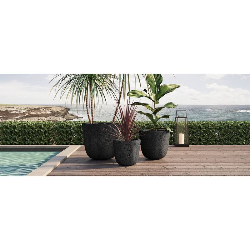Roomfitters Lightweight MGO Planter Set of 3, Round Weather Resistant Outdoor Indoor Flower Pots for Garden Patio