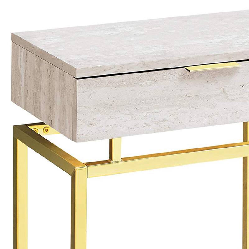 Modern 23-inch Beige and Gold End Table Rectangular Top with Drawer Perfect for Living Room - 18.25”L x 12.75”W x 23.25”H
