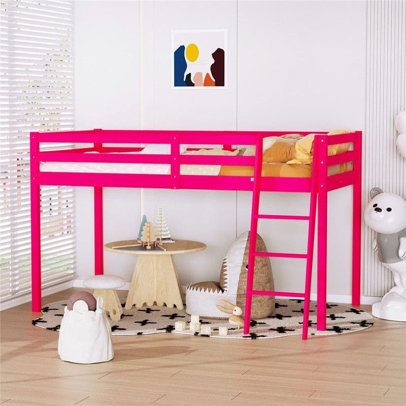 Espresso Wood Junior Loft Bed with Stairs for Adults, Kids and Young Teens
