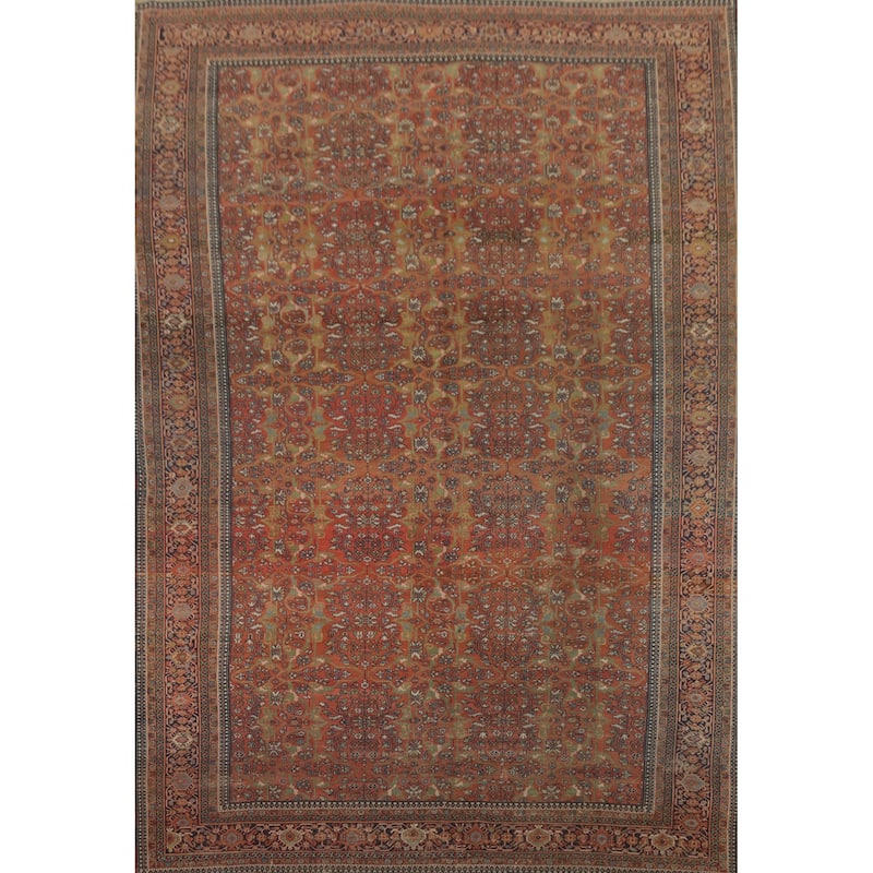 Hand Knotted Oriental 100% Wool Carpet Traditional Floral Oranges & Rust Sarouk Area Rug - 11' 9'' X 8' 9''