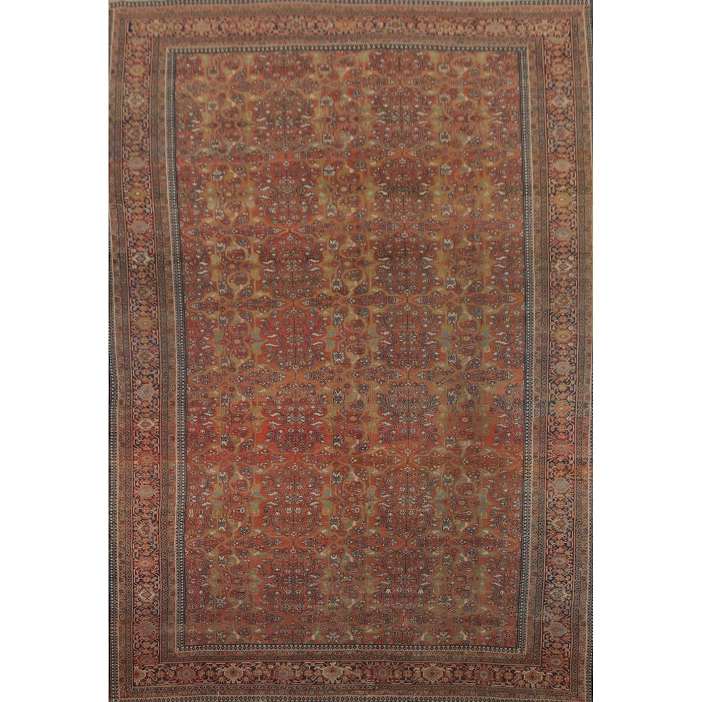 Hand Knotted Oriental 100% Wool Carpet Traditional Floral Oranges & Rust Sarouk Area Rug - 11' 9'' X 8' 9''