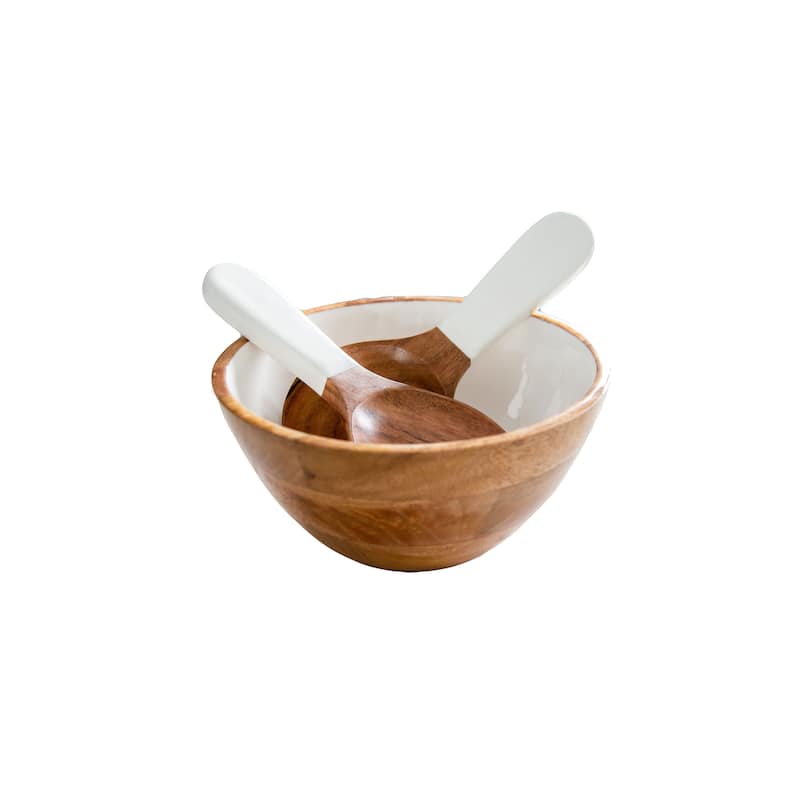 Jeanne Fitz Wood + White Collection Salad Bowl and Servers Set