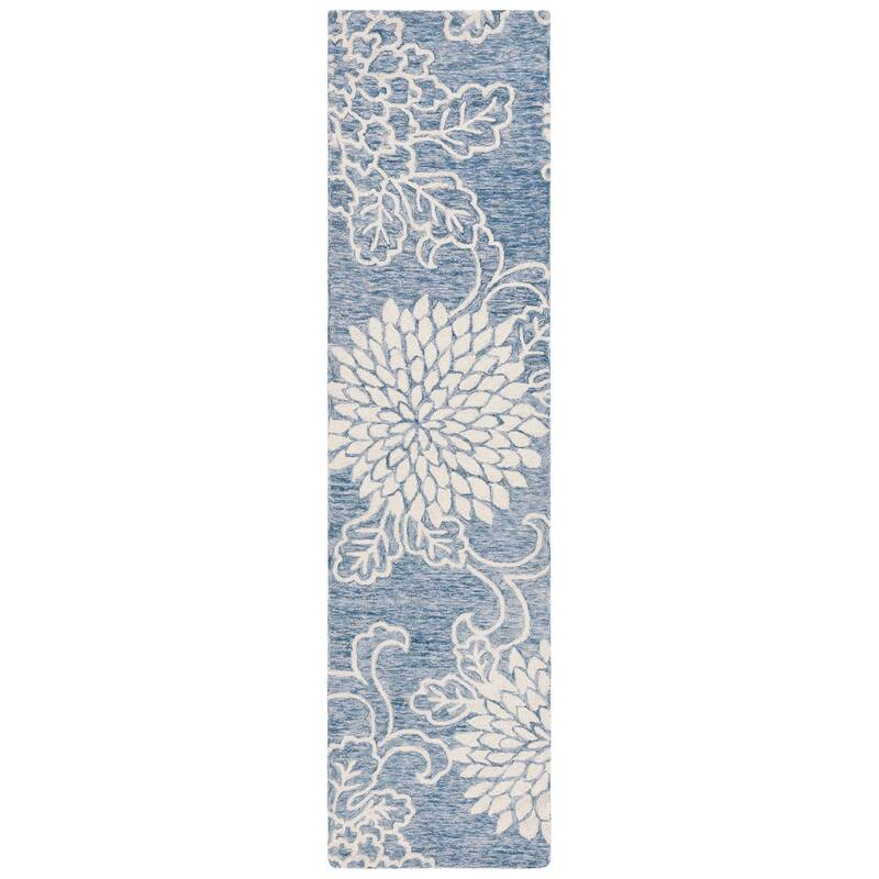 SAFAVIEH Handmade Jardin Ketevan Floral Wool Rug - 2'3" x 9' Runner - Blue/Ivory