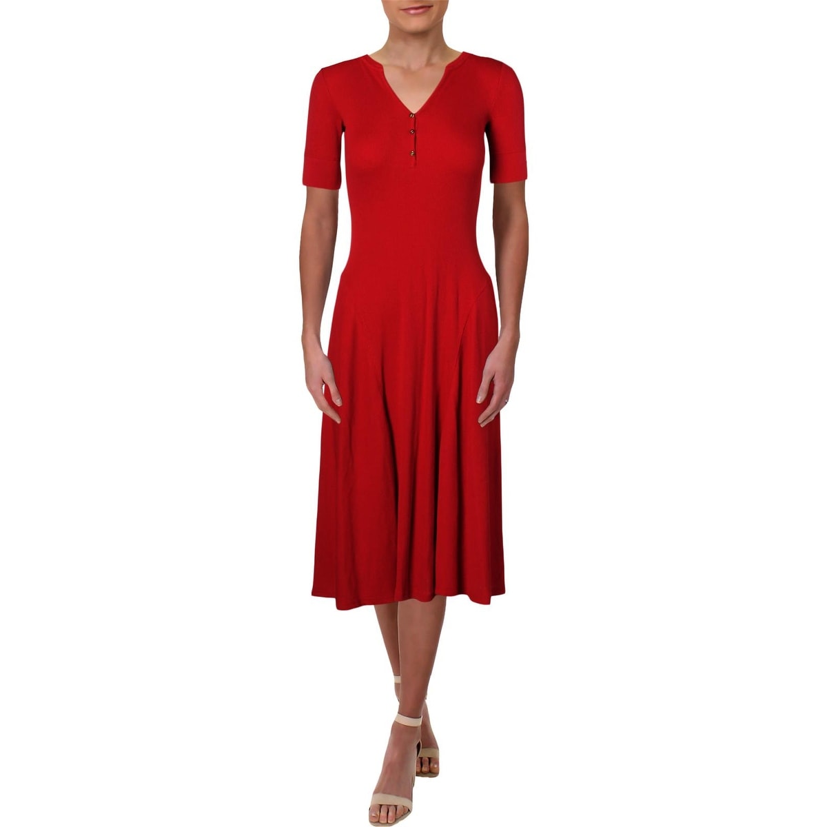 Shop Lauren Ralph Lauren Womens Midi Dress Waffle Knit Casual
