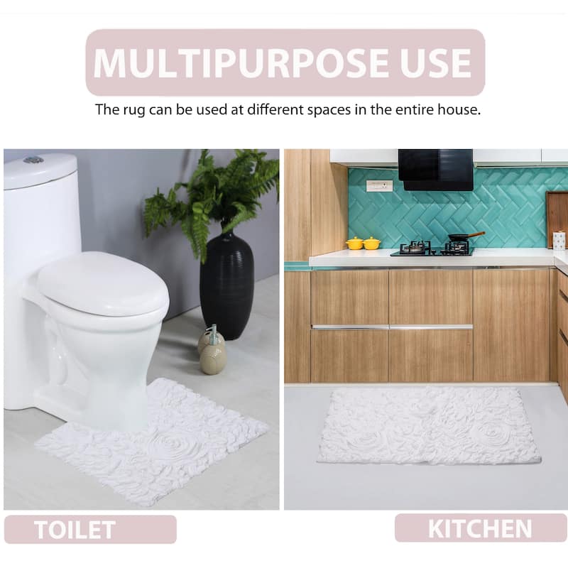 Bell Flower Bathroom Rug, Cotton Soft, Water Absorbent Bath Rug, Non Slip Shower Rug Machine Washable 24"x40" Rectangle