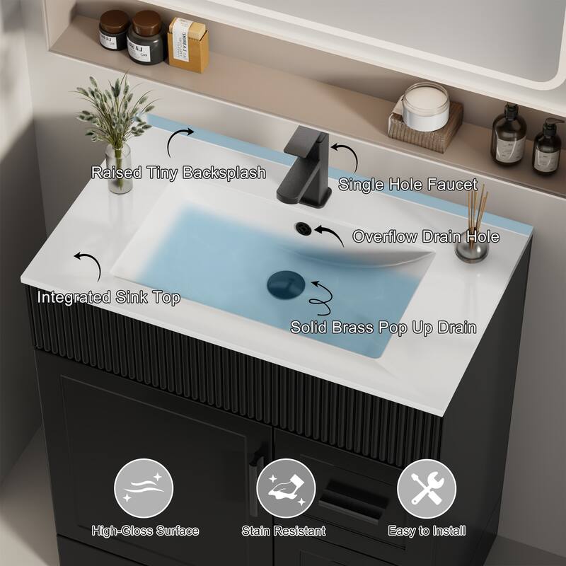 Modern 24/30/36/48" Wave-Line Bathroom Vanity Set with Sink & Faucet