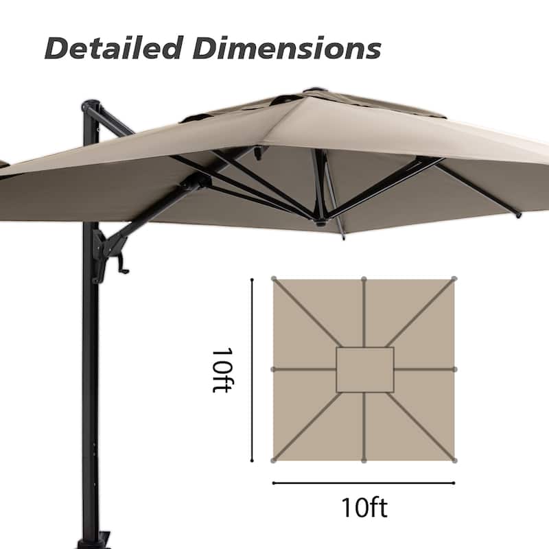 10 ft Aluminum Crank-lift Cantilever Patio Umbrella