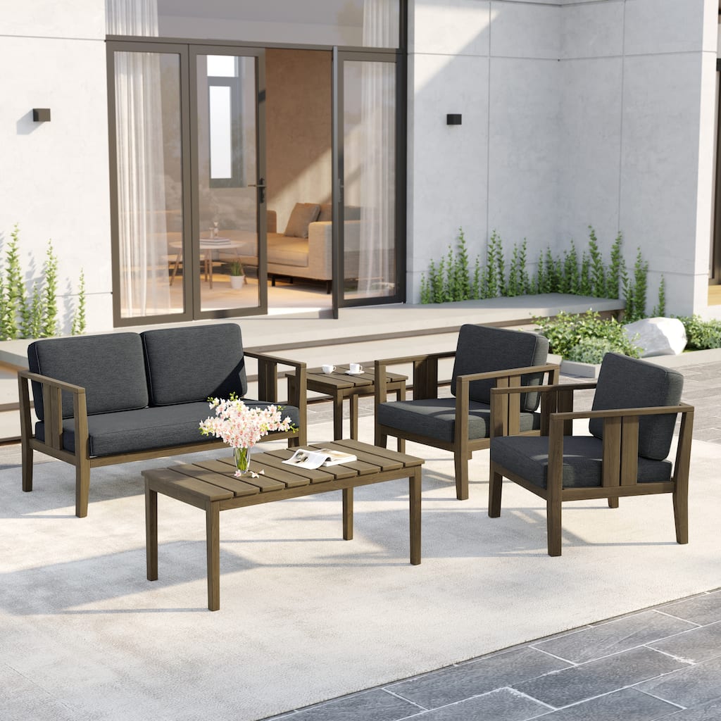 5-Piece Patio Furniture Solid Teak Outdoor Conversation Set