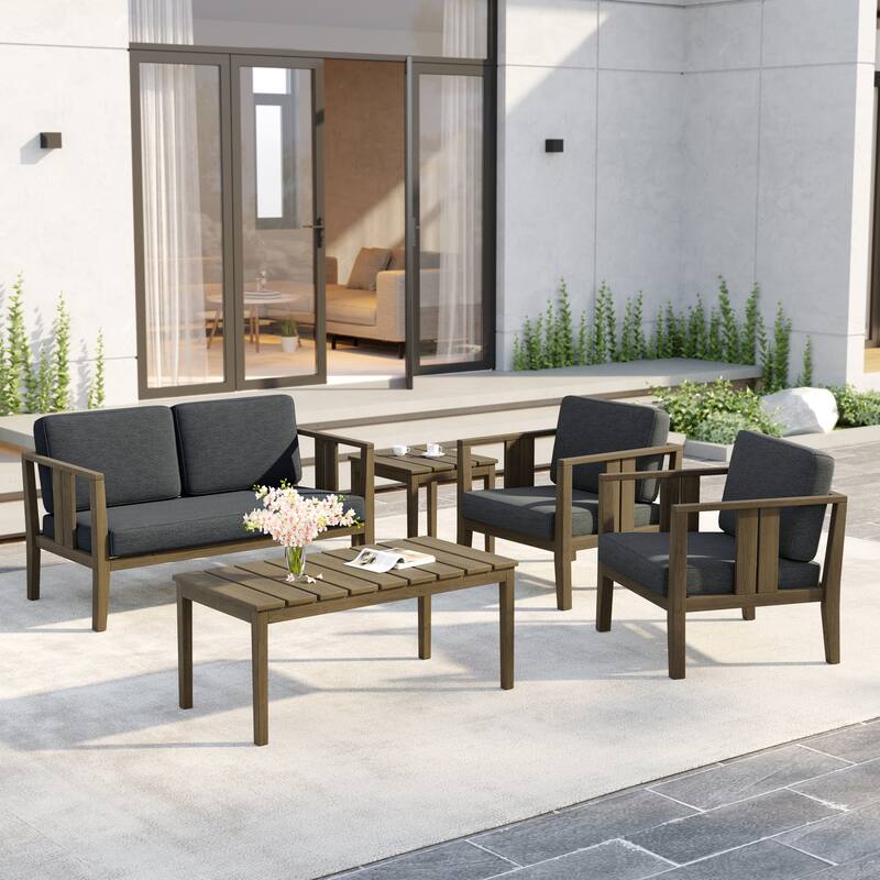 5-Piece Patio Furniture Solid Teak Outdoor Conversation Set