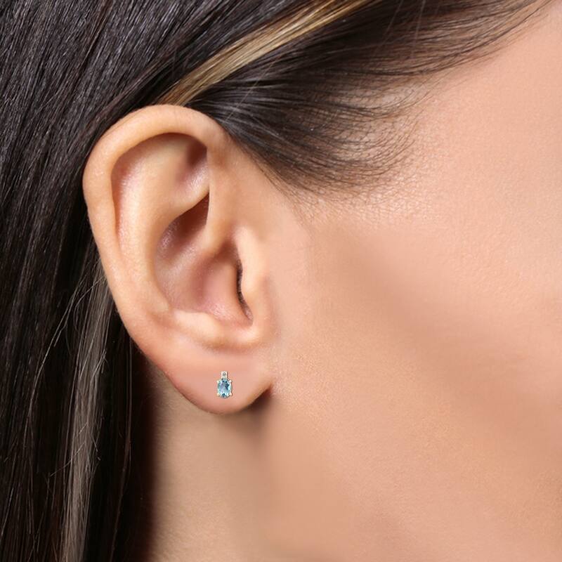 Marquee 14K Yellow Gold 5x3MM Oval Aquamarine and Diamond Earrings