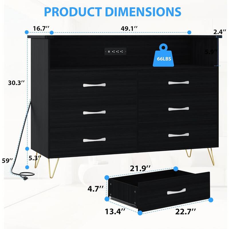 Dresser with LED Light for Bedroom 6 Drawer