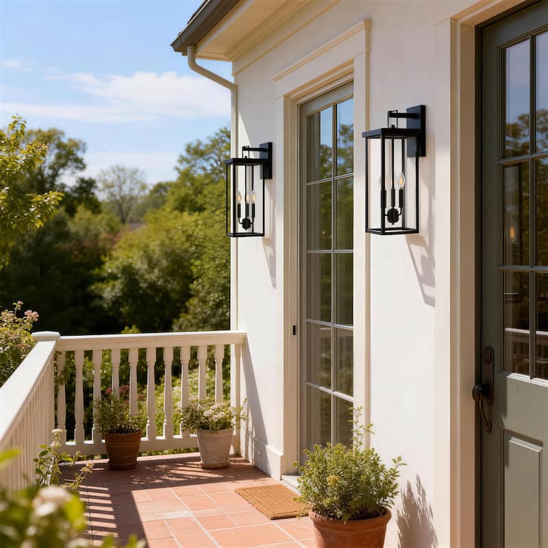 3-light Metal Outdoor Wall Sconce Candle Bulb Lantern(2-pack)