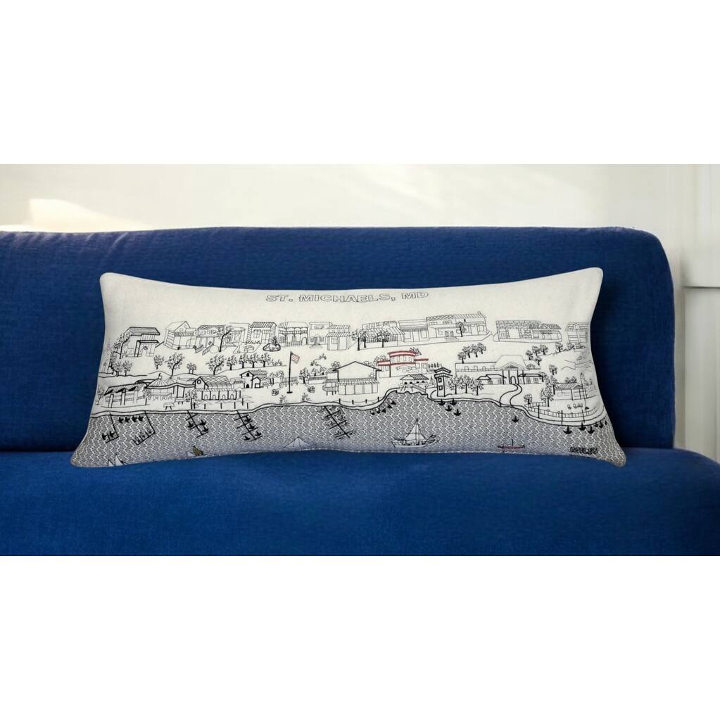 HomeRoots 35" White St Michael's Daylight Skyline Lumbar Decorative Pillow