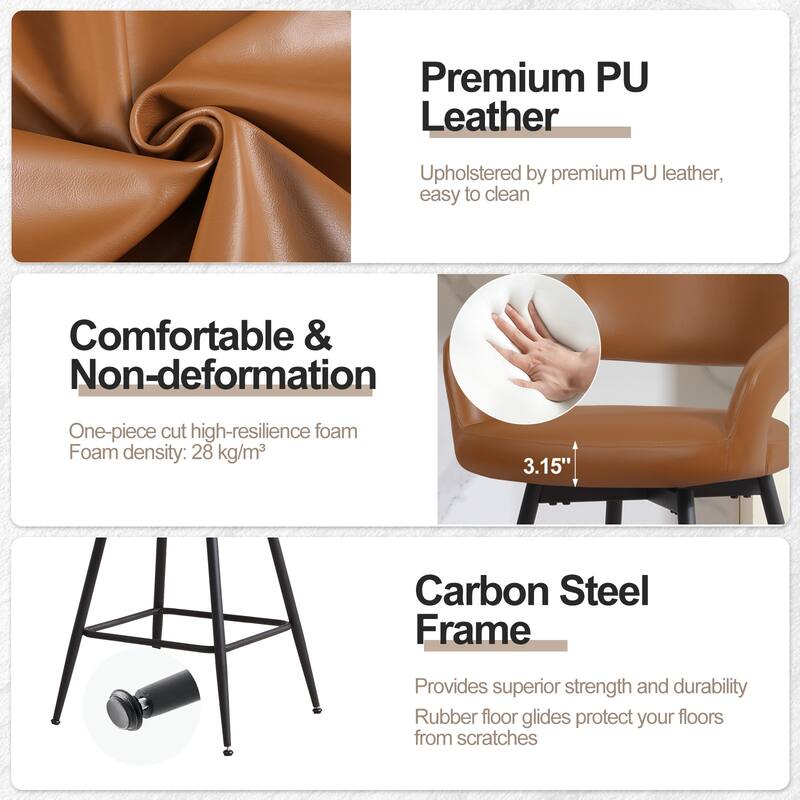 26" Velvet/ Faux Leather Counter Height Swivel Bar Stools Set of 2/4 - 39.2"H x 20.4"W X 22"D