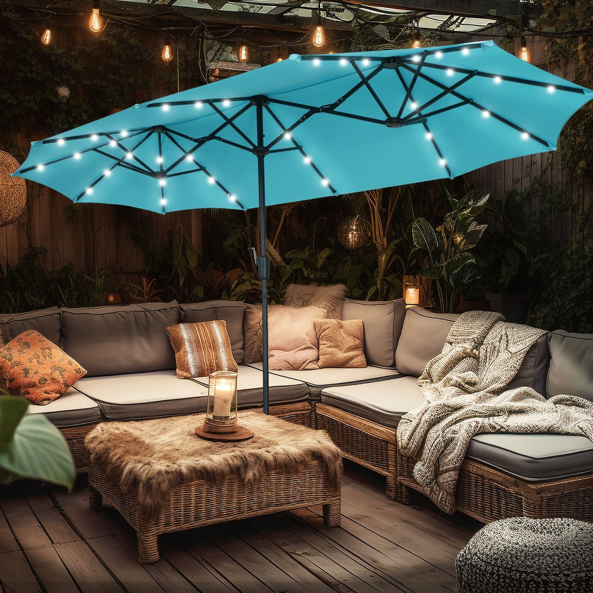 illuminated patio umbrella Yescom Battery-powered Lights with Remote for 9-10ft 8-Rib(4 Experience the finest in outdoor and patio shading with this 10 ft Autlaycil 13 ft Solar LED