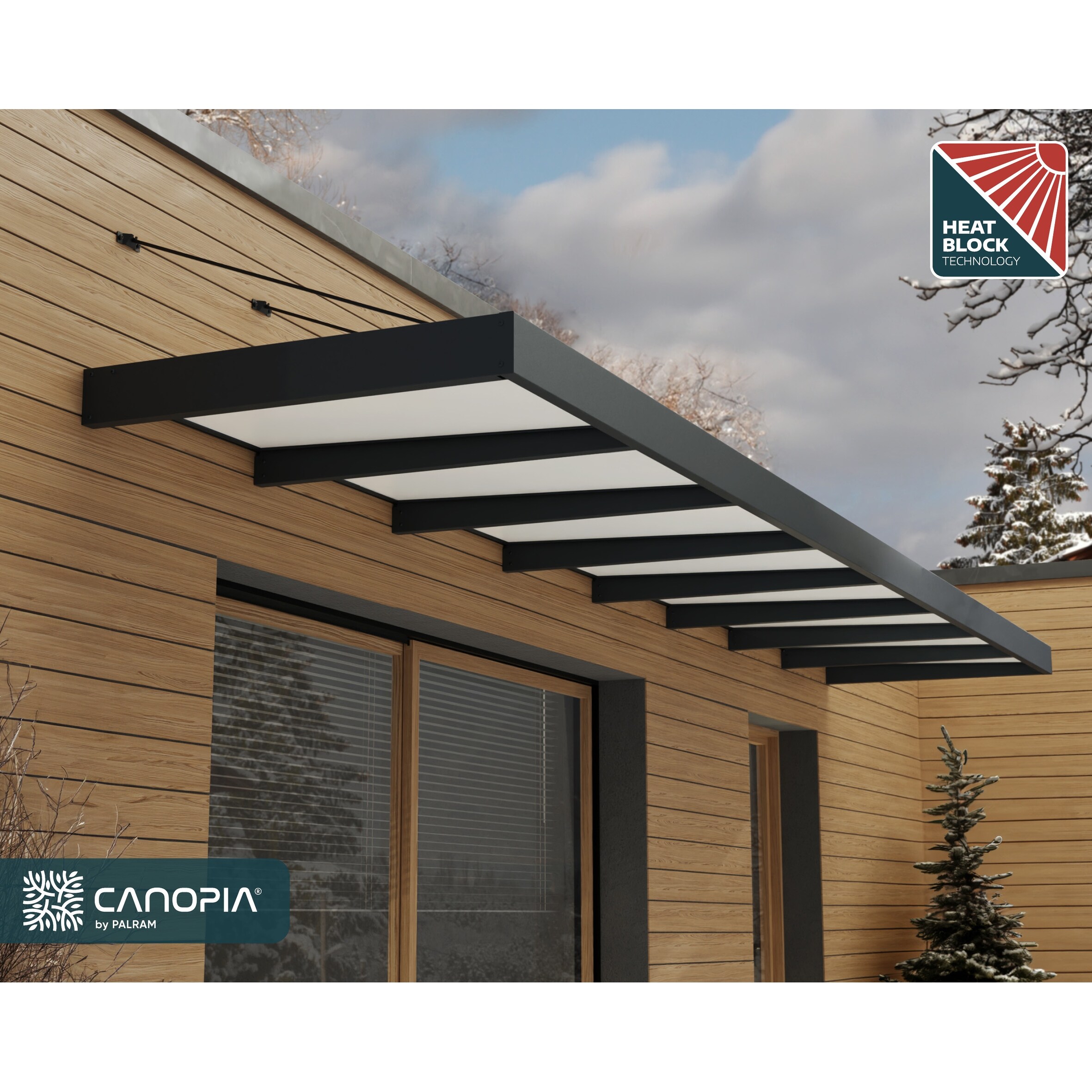 Sophia XL 5 ft. Door Awning Kit - Grey Structure & White Opal