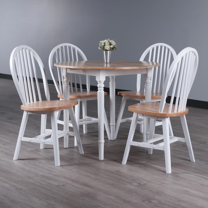 Drop Leaf Dining Table with Chairs - 36" - White and Beige - 5-Piece
