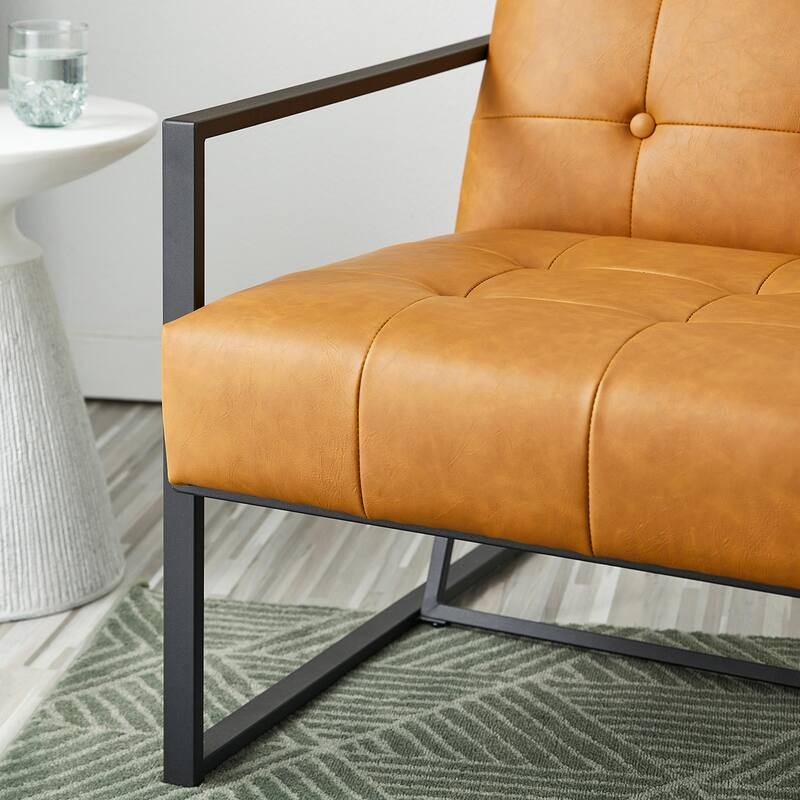 Glitzhome Modern PU Leather Tufted Accent Chair with Ottoman Set