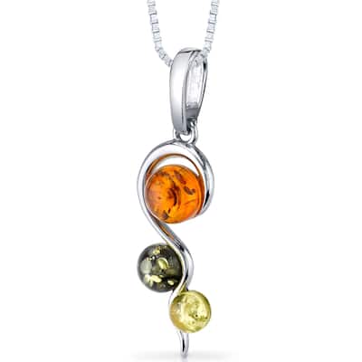 Amber Three-stone Pendant in Sterling Silver