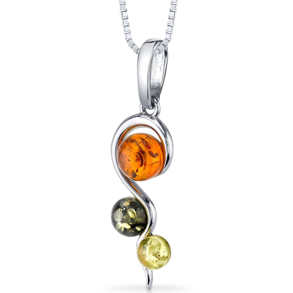 Amber Three-stone Pendant in Sterling Silver
