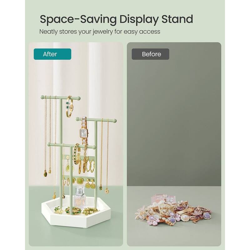 Metal Frame Jewelry Display Stand Holder with Hexagonal Base - 7"D x 8"W x 14.1"H