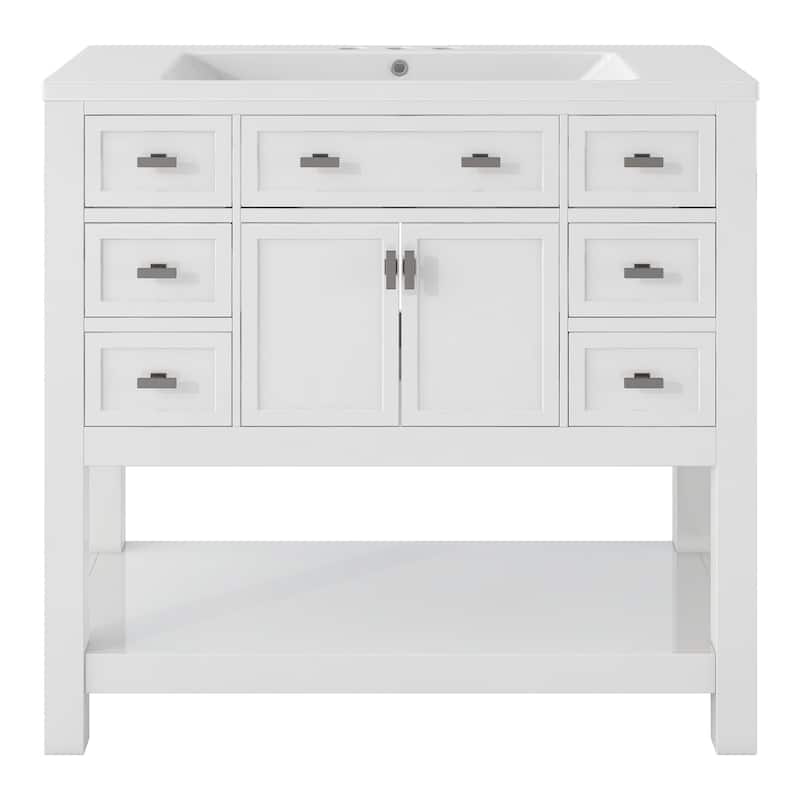 Plywood Freestanding Bathroom Vanity Set in Maple with Integrated Ceramic Sink with Drain - 36" x 18"