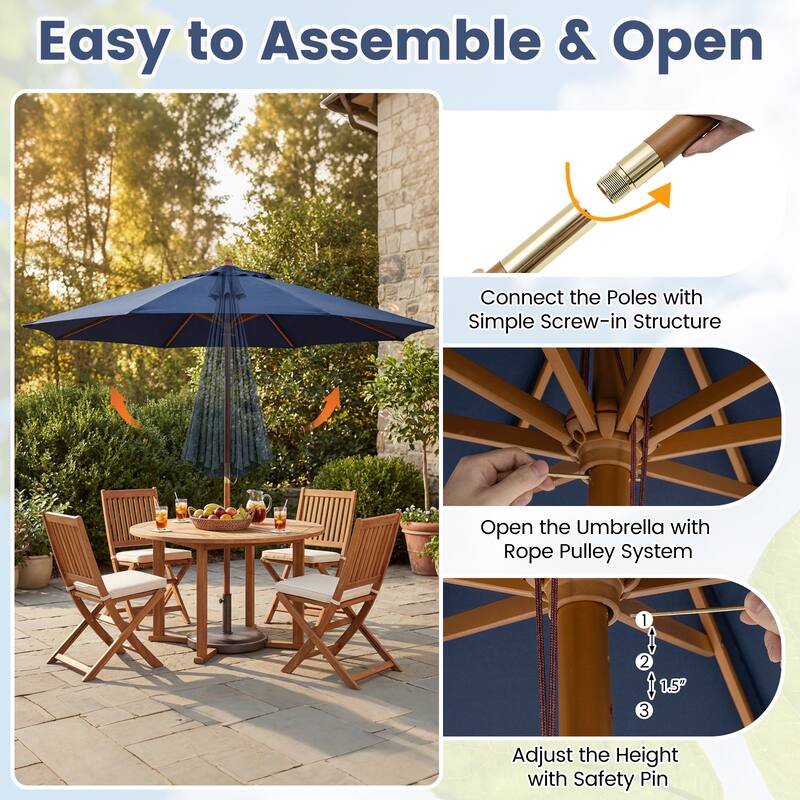 Gymax 9 FT Patio Umbrella w/Adjustable Height Rope Pulley Lift Vented