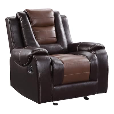 Istro 39 Inch Manual Recliner Chair, Gliding, 2 Tone Brown Faux Leather